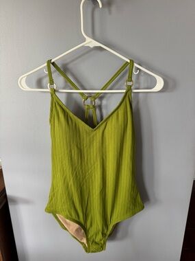 Kona sol Green Ribbed Strappy Bodysuit with gold detail